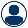 An illustration of a human shape encompassed in a circle border intended to pull attention to the area that shows how to contact Sharp CFO